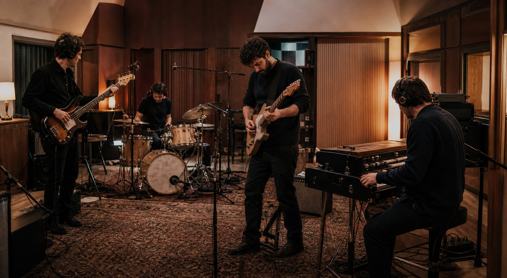 Ensemble musical enregistrant dans le live room
